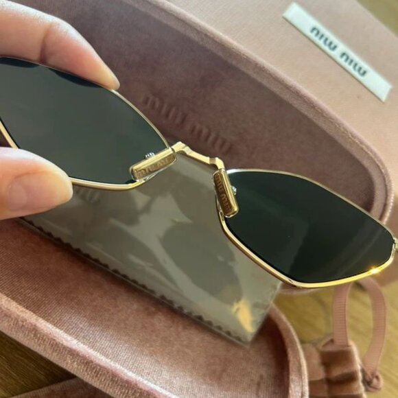 NEW Miu Miu 56ZS Gold Sunglasses – Dark Grey Lenses - Picture 2 of 6